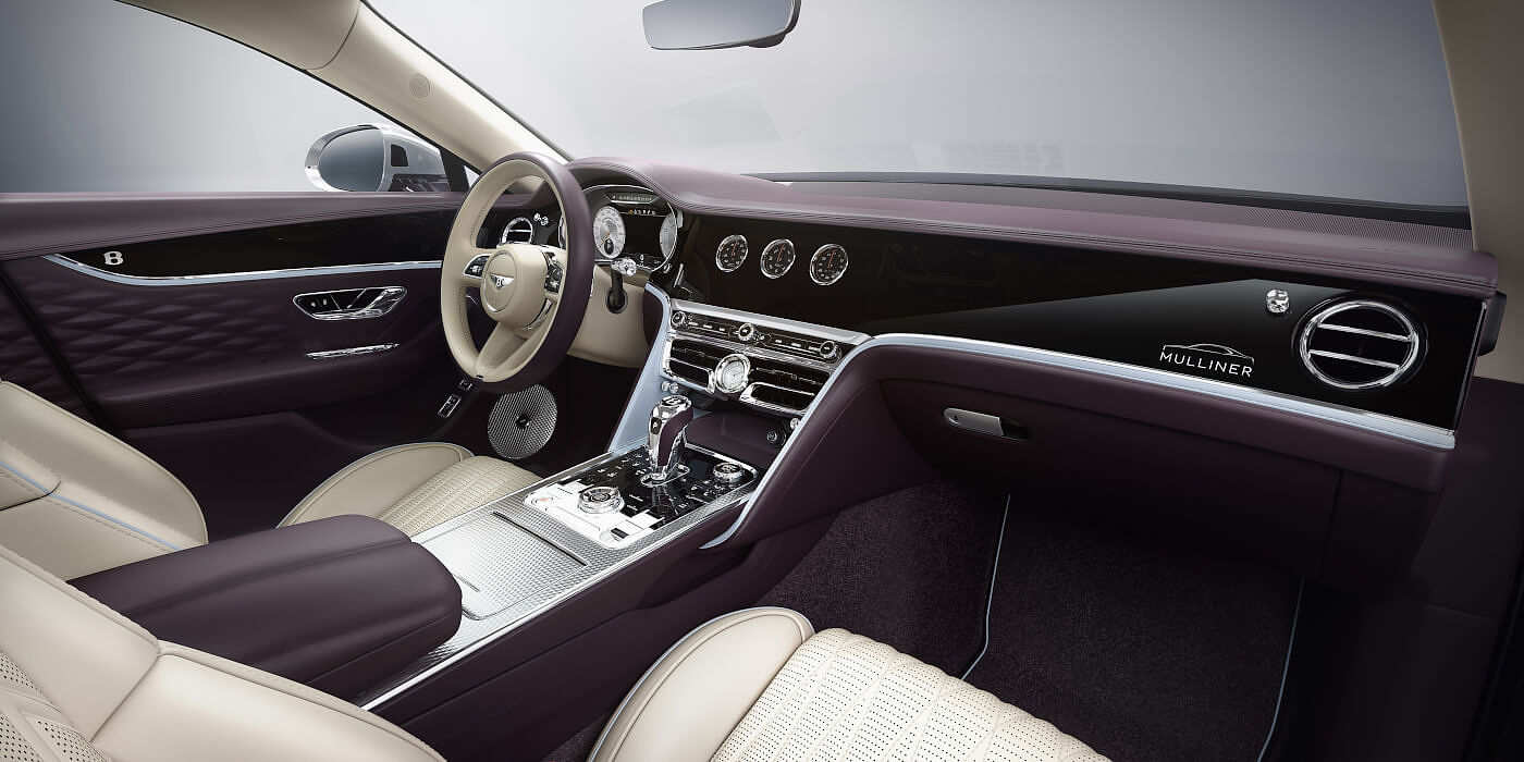 Bentley-Flying-Spur-V8-Mulliner-front-interior-in-Portland-and-Damson-hides-and-Piano-Black-veneer