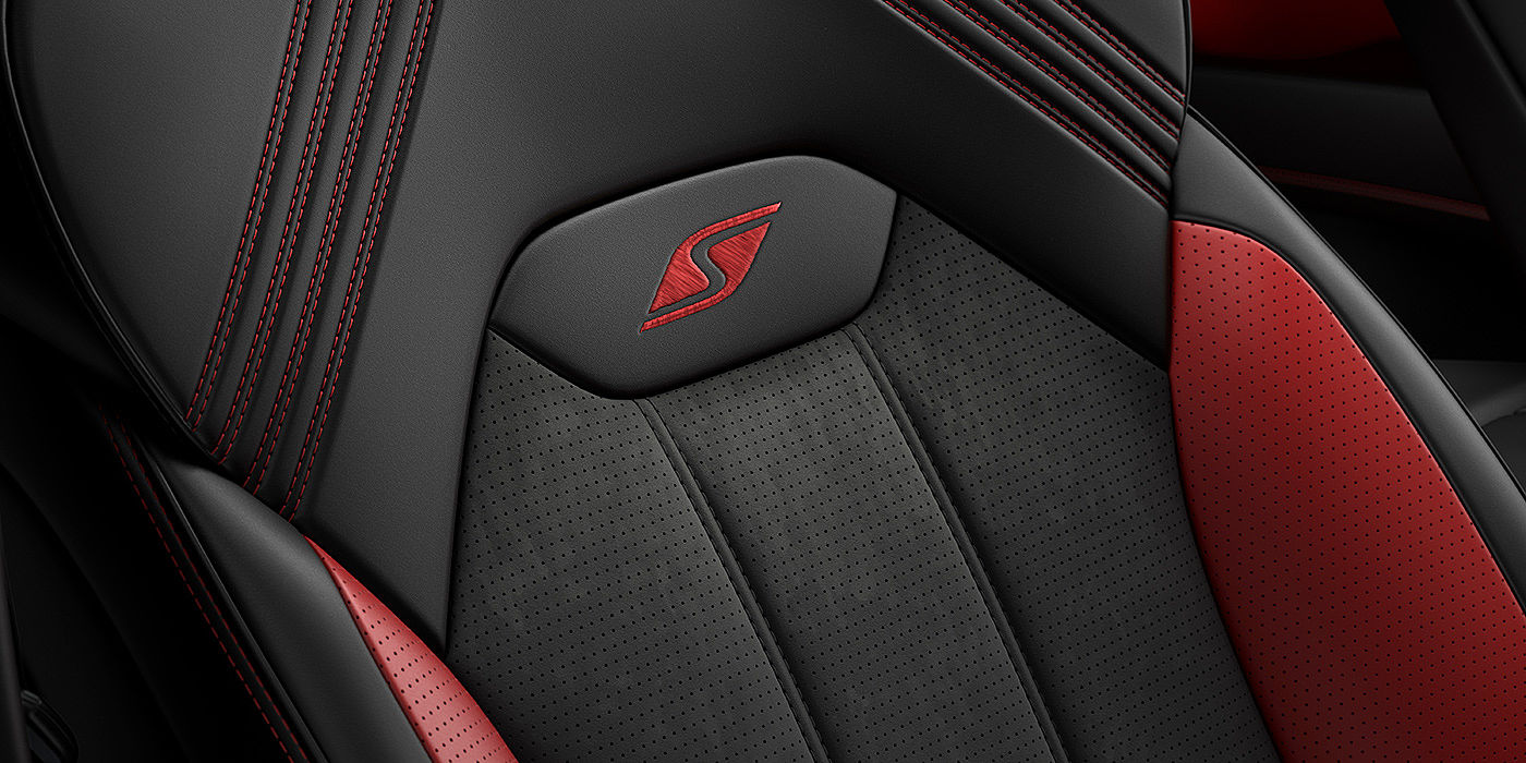 Bentley Taichung Bentley Bentayga S seat with detailed red Hotspur stitching and black Beluga coloured hide. 