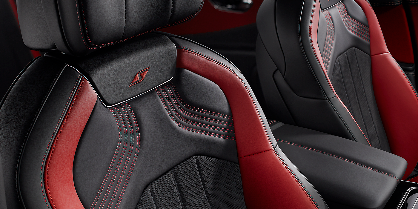 Bentley Taichung Bentley Flying Spur S seat in Beluga black and \hotspur red hide with S emblem stitching