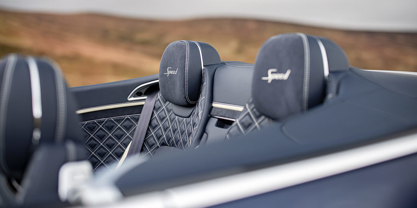 Bentley Taichung Bentley Continental GTC Speed convertible rear interior in Imperial Blue and Linen hide