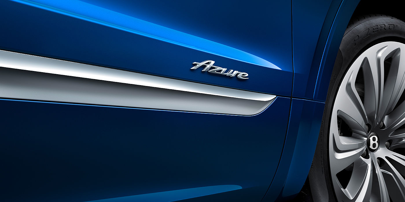 Bentley Taichung Bentley Bentayga Azure SUV Sequin Blue paint with Azure badge close up