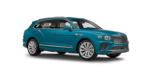 Bentley Taichung Bentley Bentayga EWB Azure front side angled view in Topaz blue coloured exterior. 