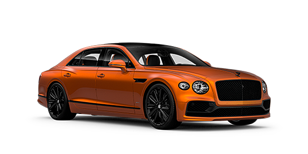 Bentley Taichung Bentley Flying Spur Speed front side angled view in Orange Flame coloured exterior. 